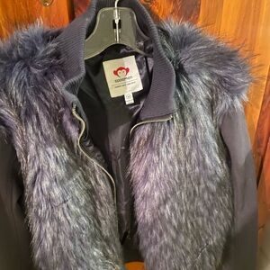 Girls navy blue faux fur and suede jacket